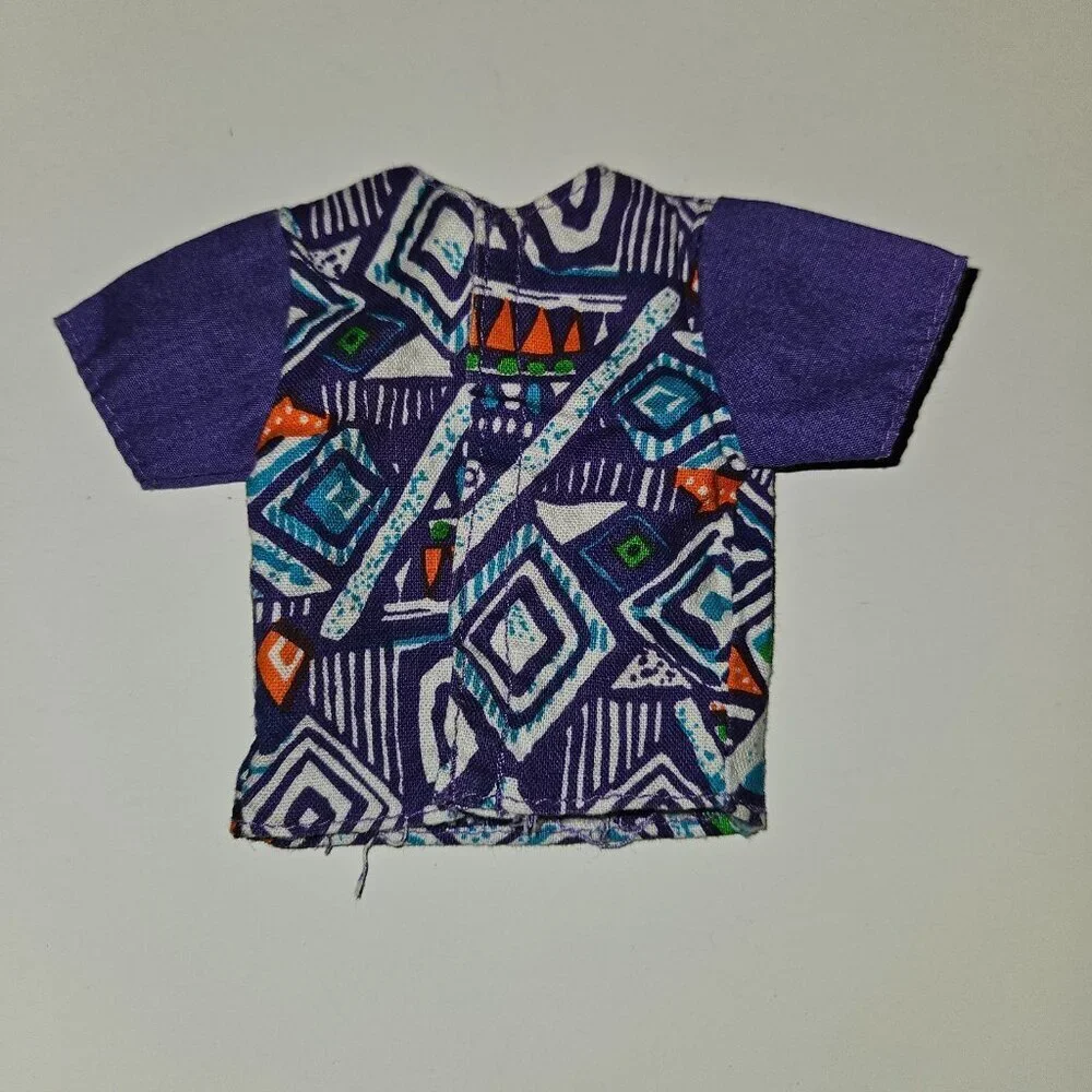 VTG Ken Shirt 90s Retro Purple White Orange Geometric Tiki Barbie Doll